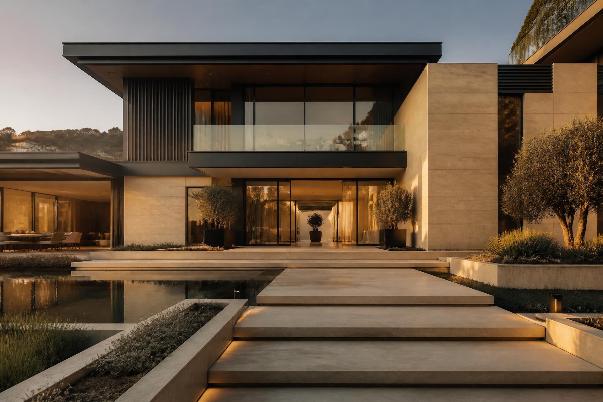 Bespoke modern home built by SD Projects at golden hour